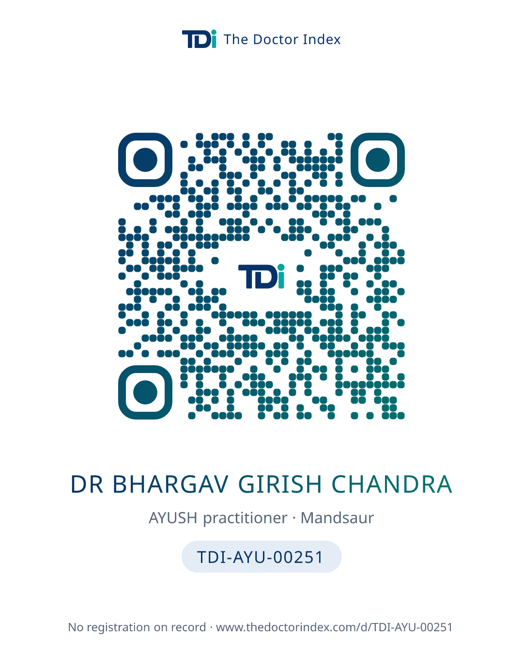 QR card for Dr Bhargav Girish Chandra, TDI-AYU-00251