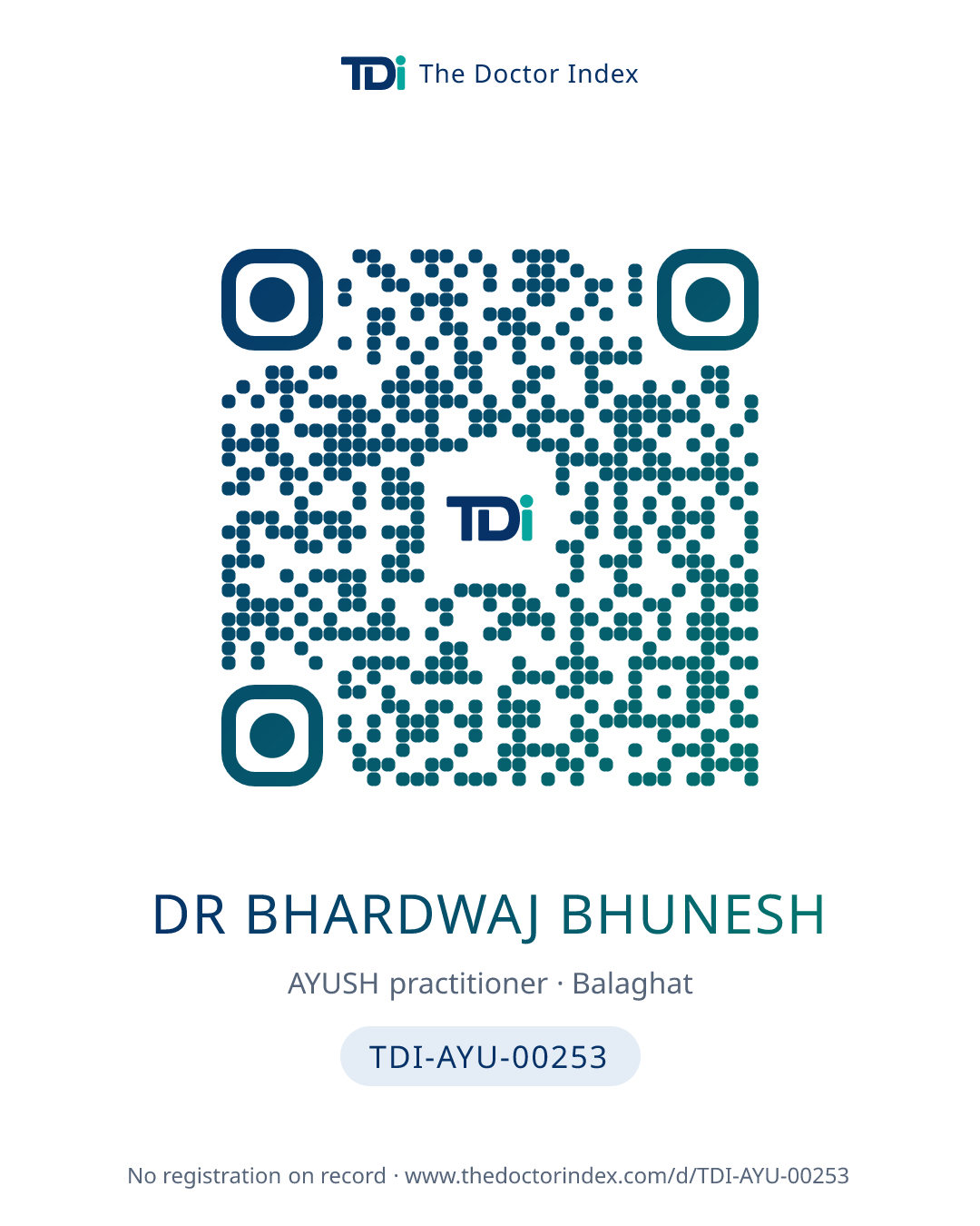 QR card for Dr Bhardwaj Bhunesh, TDI-AYU-00253