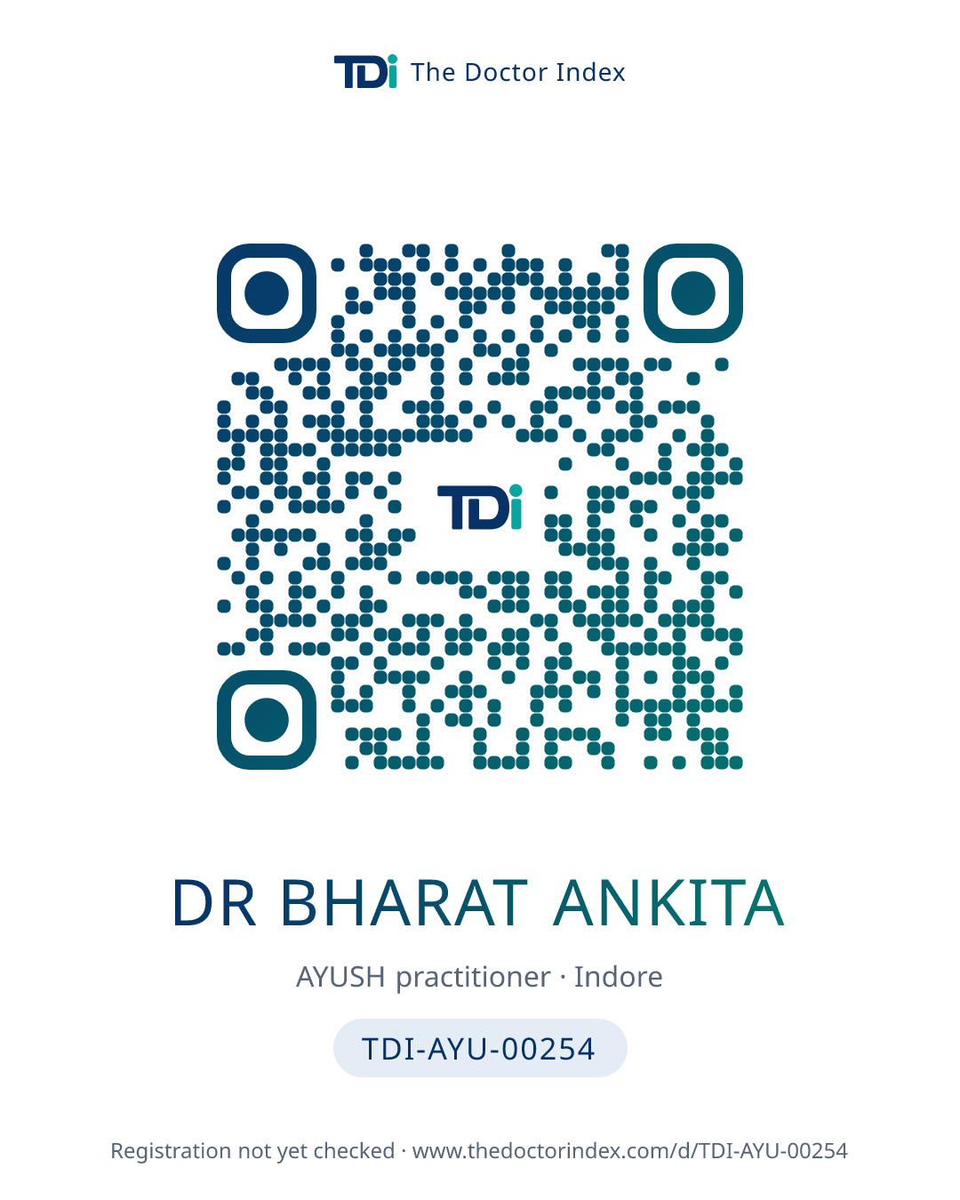 QR card for Dr Bharat Ankita, TDI-AYU-00254