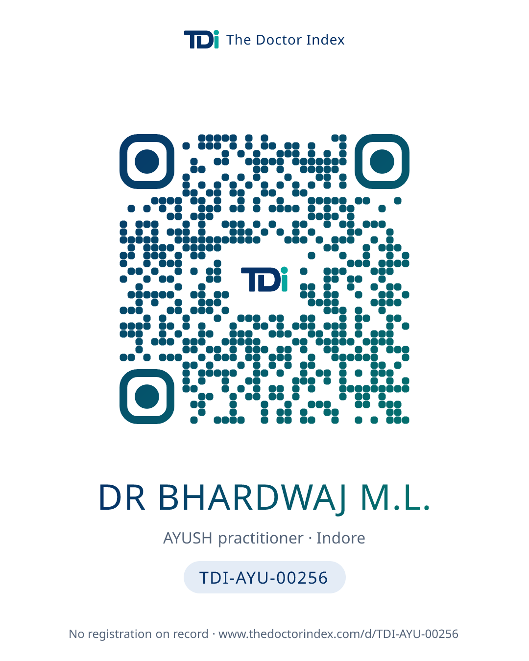 QR card for Dr Bhardwaj M.L., TDI-AYU-00256