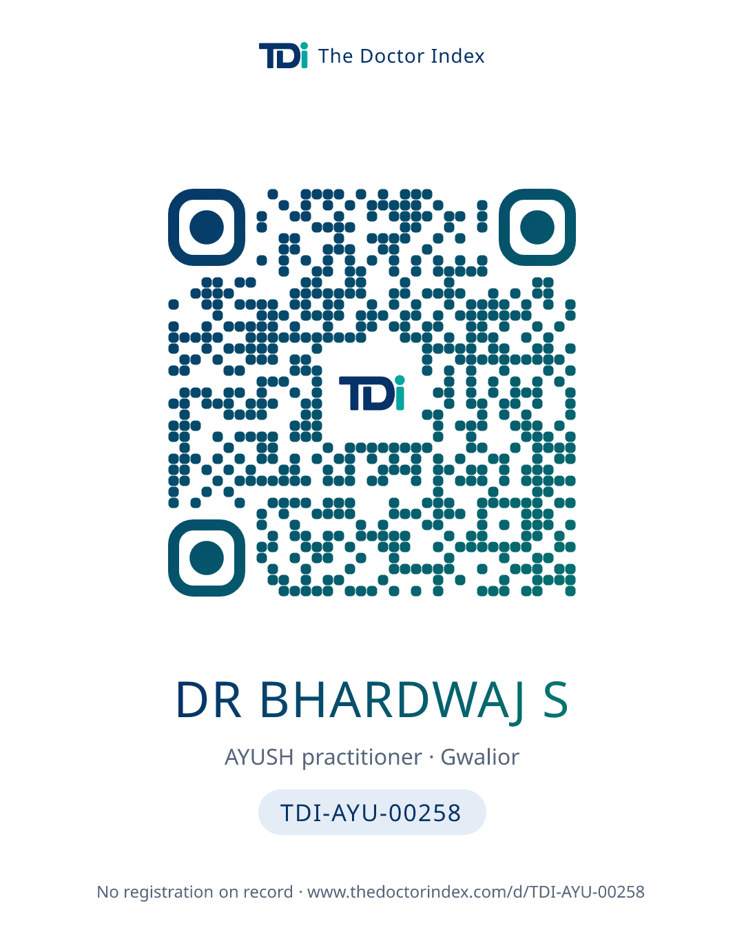 QR card for Dr Bhardwaj S, TDI-AYU-00258