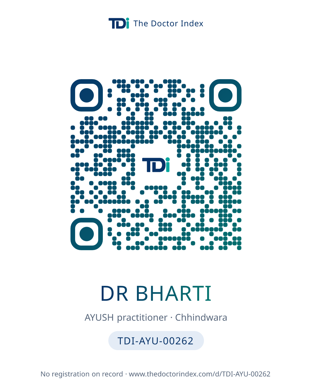 QR card for Dr Bharti, TDI-AYU-00262