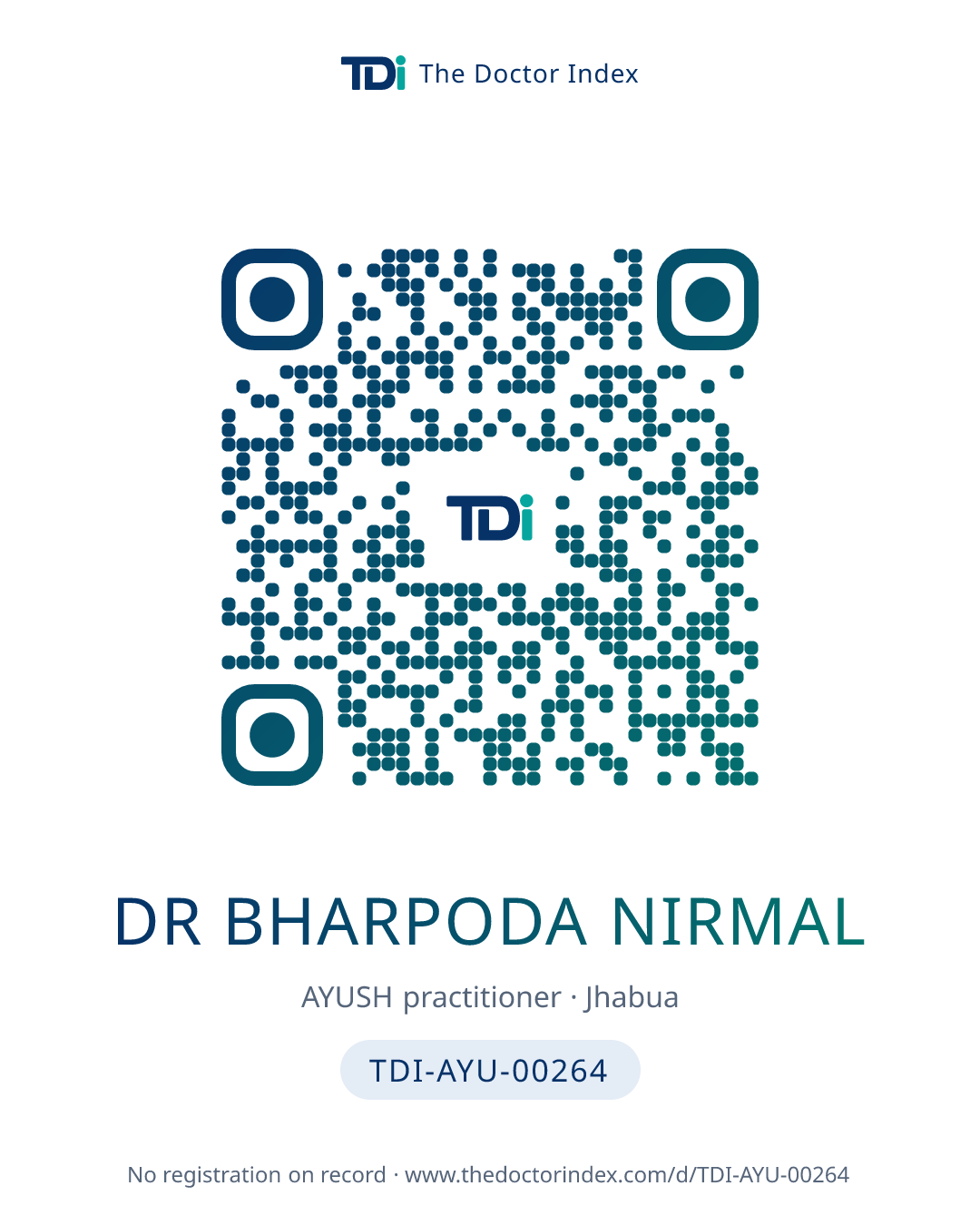 QR card for Dr Bharpoda Nirmal, TDI-AYU-00264