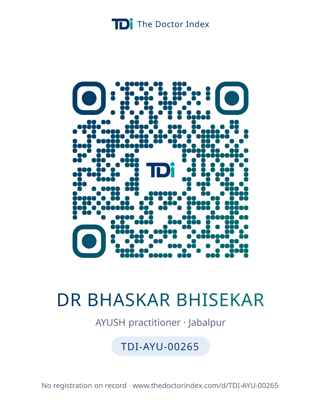 QR card for Dr Bhaskar Bhisekar, TDI-AYU-00265
