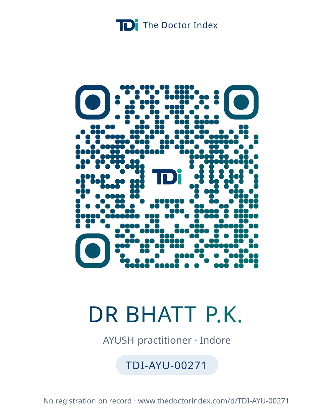 QR card for Dr Bhatt P.K., TDI-AYU-00271