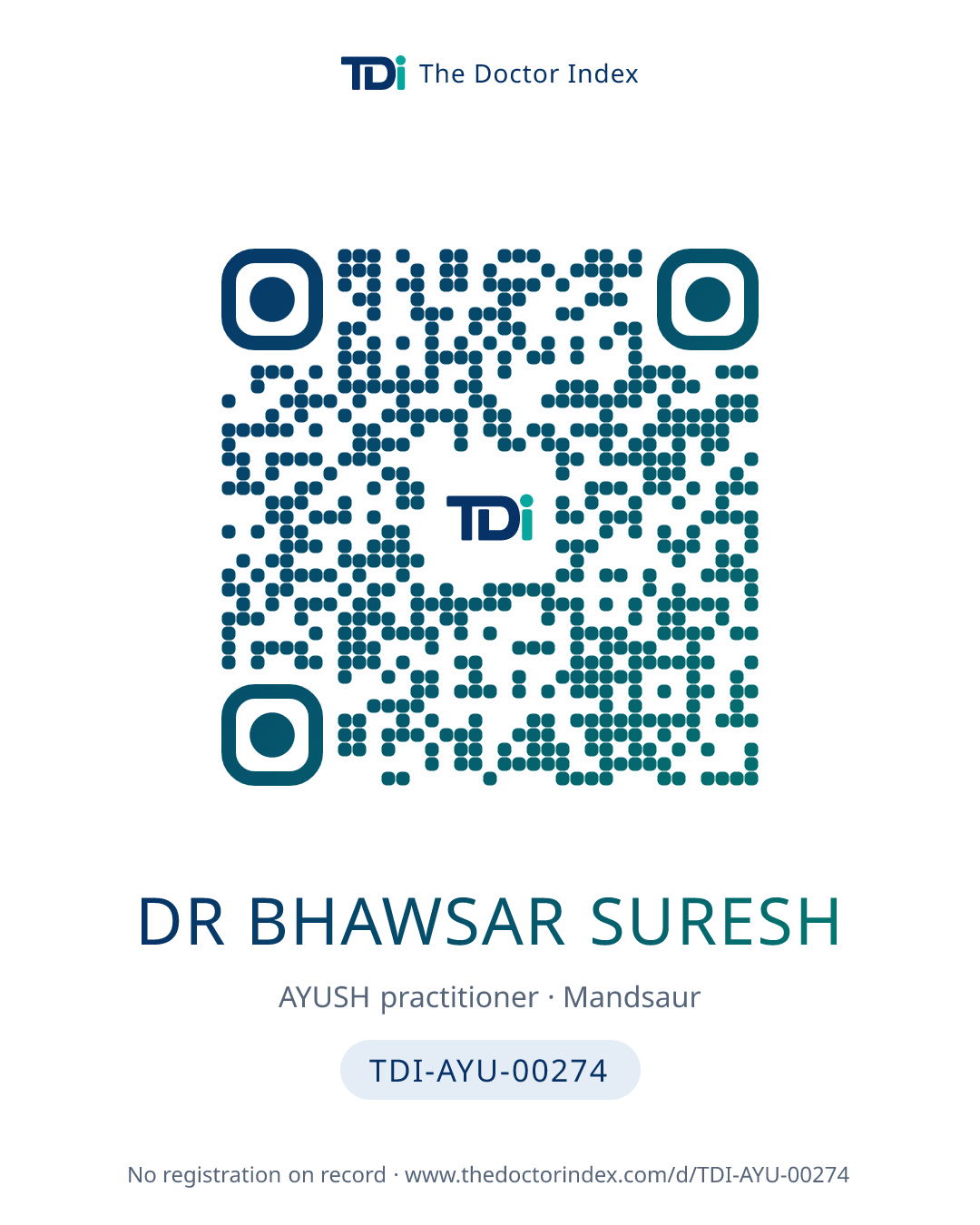 QR card for Dr Bhawsar Suresh, TDI-AYU-00274