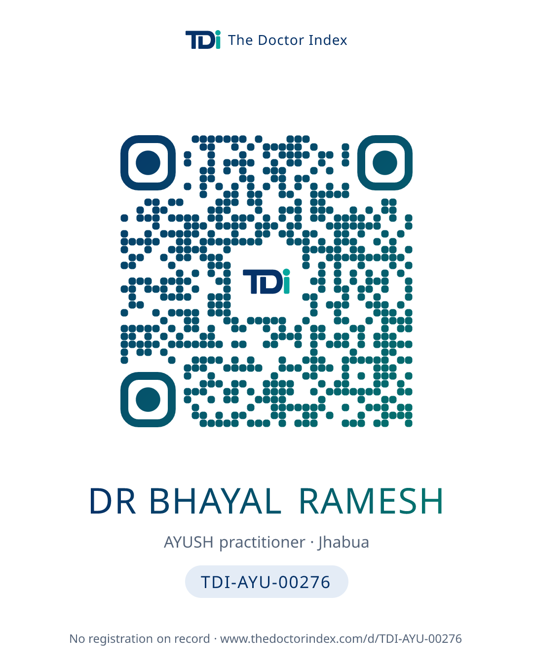 QR card for Dr Bhayal Ramesh, TDI-AYU-00276