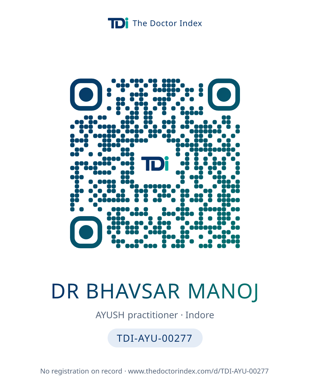 QR card for Dr Bhavsar Manoj, TDI-AYU-00277
