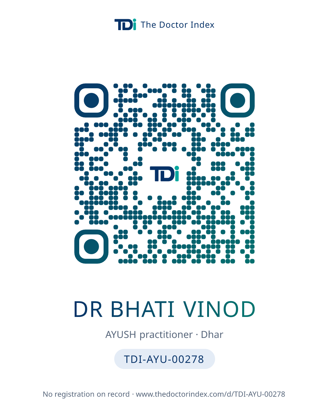 QR card for Dr Bhati Vinod, TDI-AYU-00278