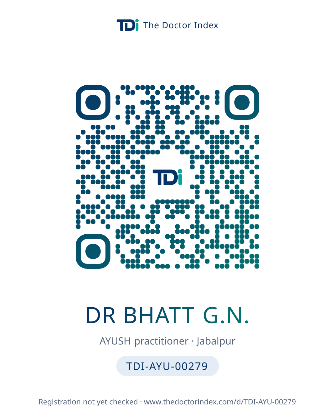 QR card for Dr Bhatt G.N., TDI-AYU-00279