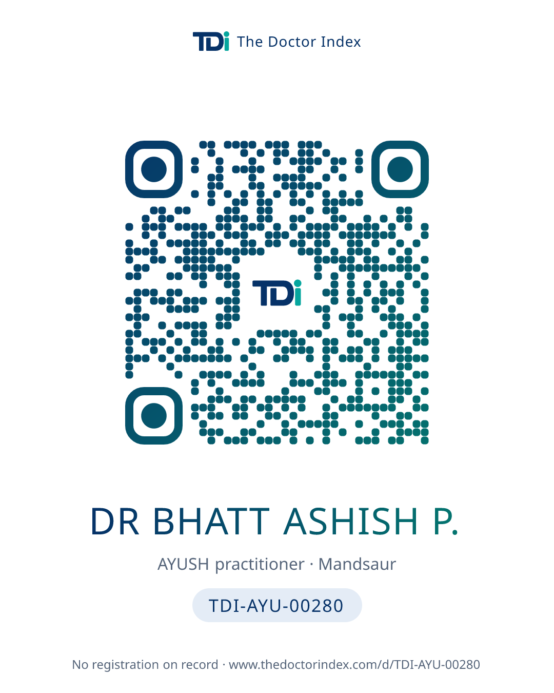 QR card for Dr Bhatt Ashish P., TDI-AYU-00280