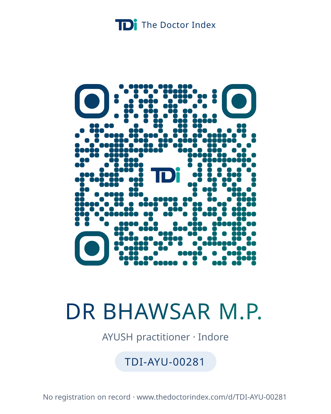 QR card for Dr Bhawsar M.P., TDI-AYU-00281