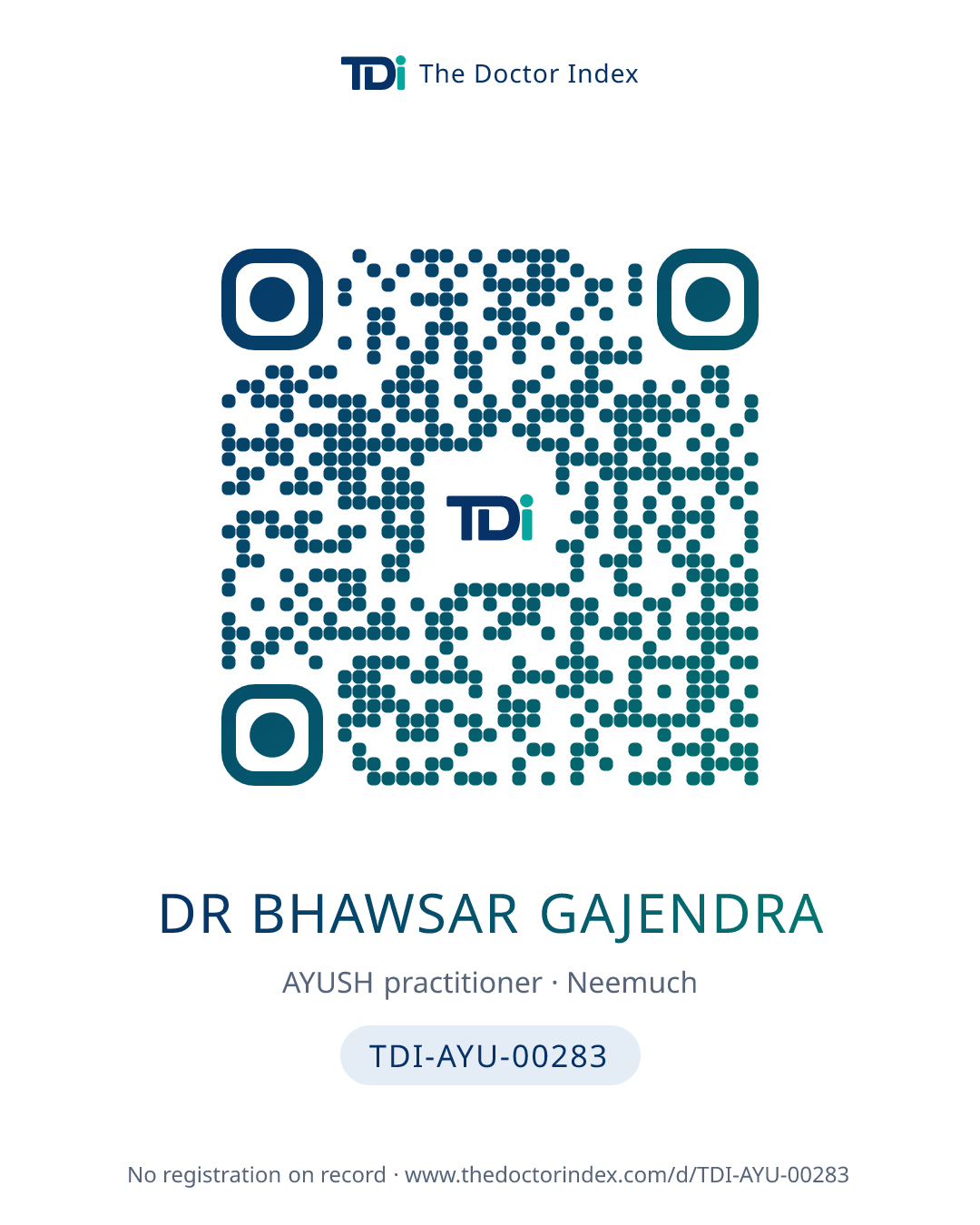 QR card for Dr Bhawsar Gajendra, TDI-AYU-00283