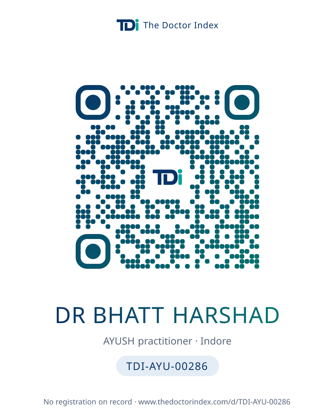 QR card for Dr Bhatt Harshad, TDI-AYU-00286