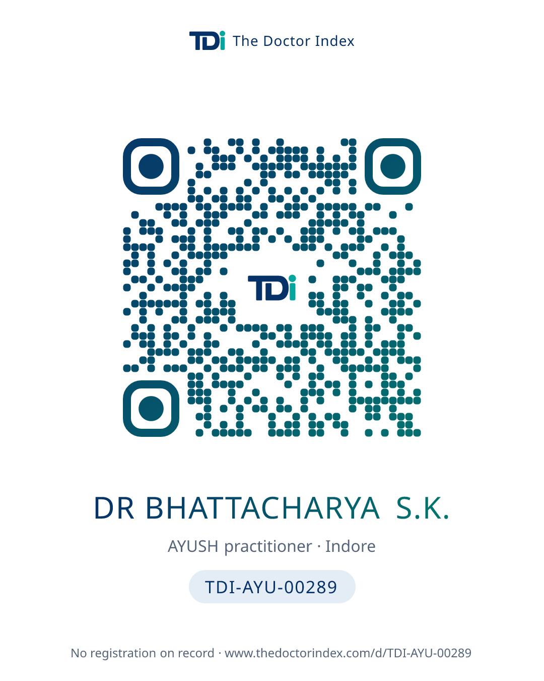 QR card for Dr Bhattacharya S.K., TDI-AYU-00289