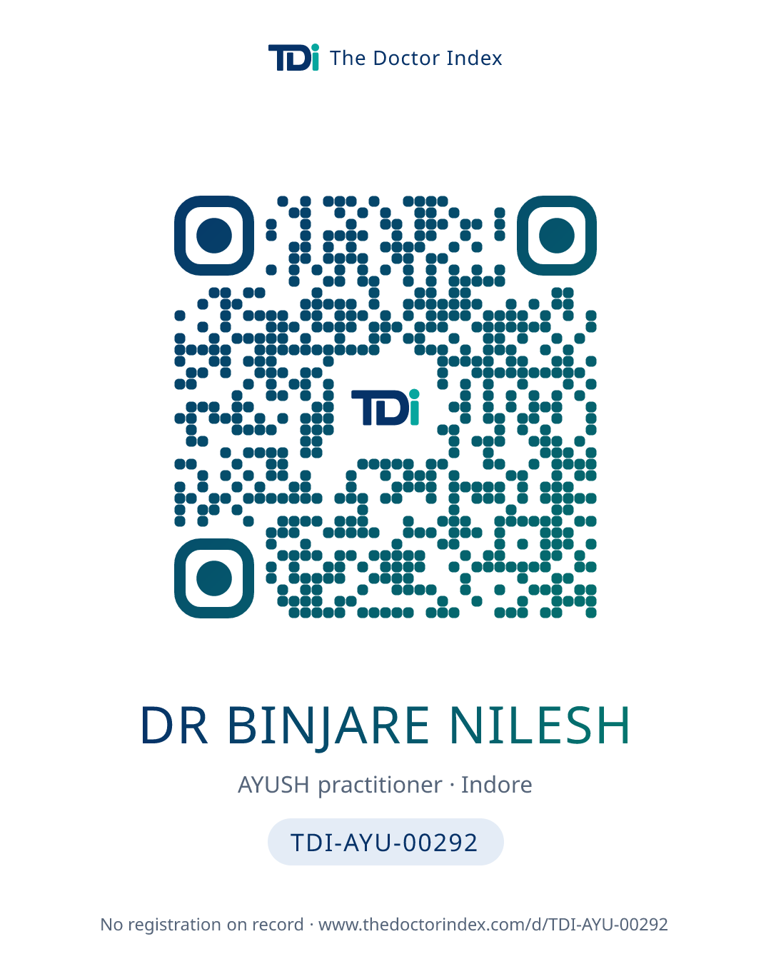 QR card for Dr Binjare Nilesh, TDI-AYU-00292