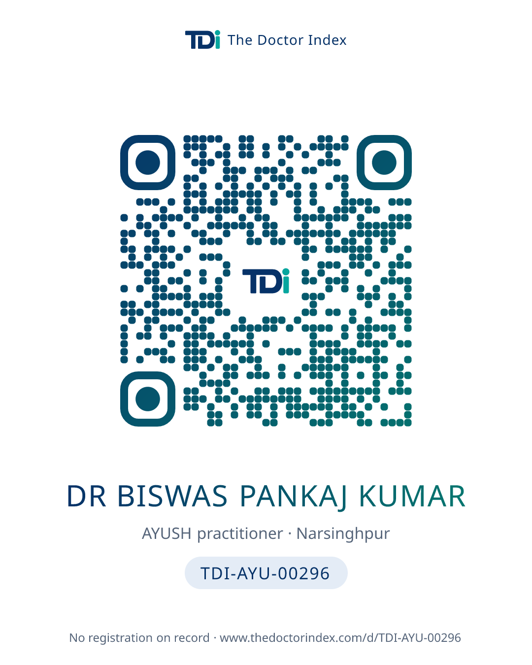 QR card for Dr Biswas Pankaj Kumar, TDI-AYU-00296