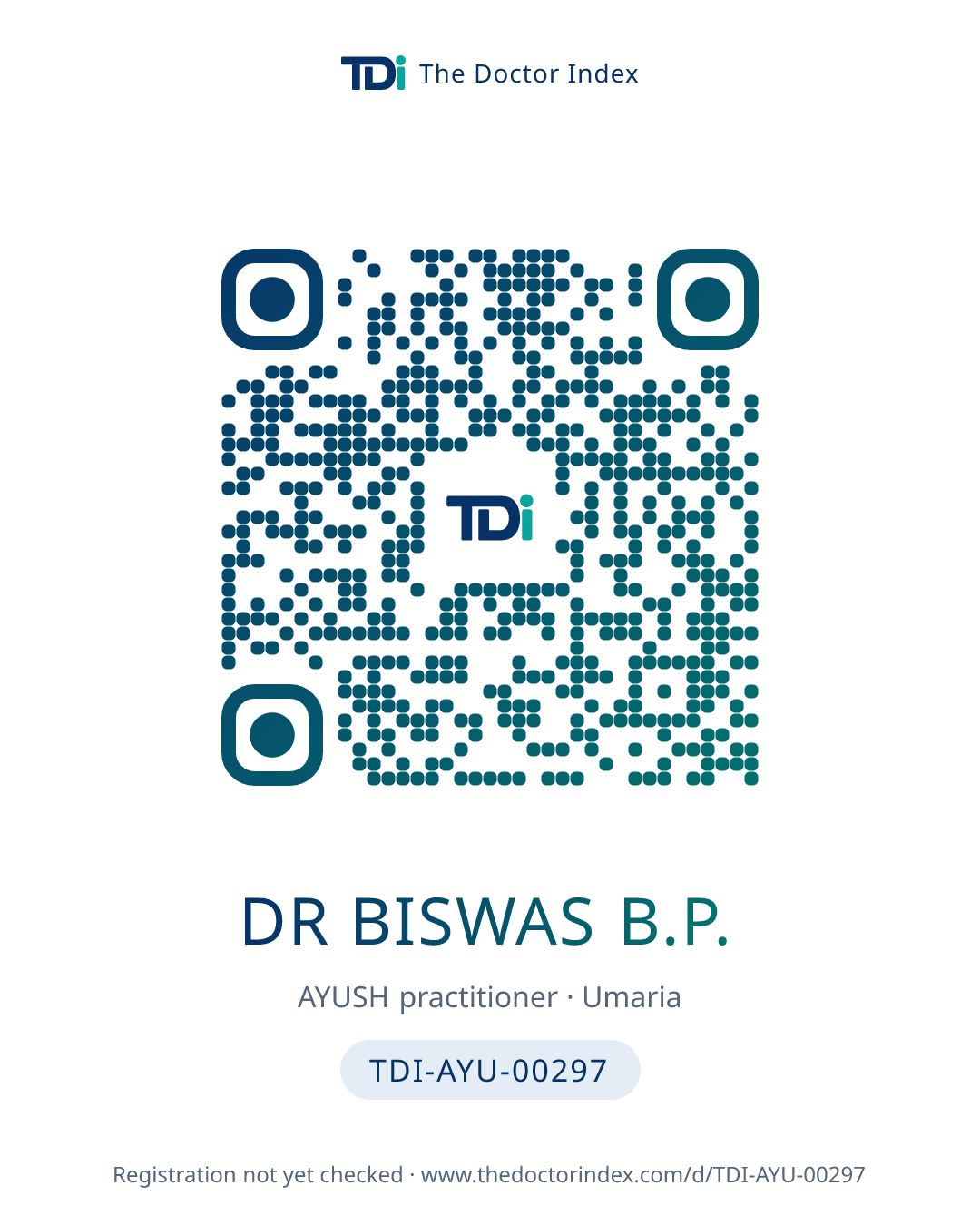 QR card for Dr Biswas B.P., TDI-AYU-00297