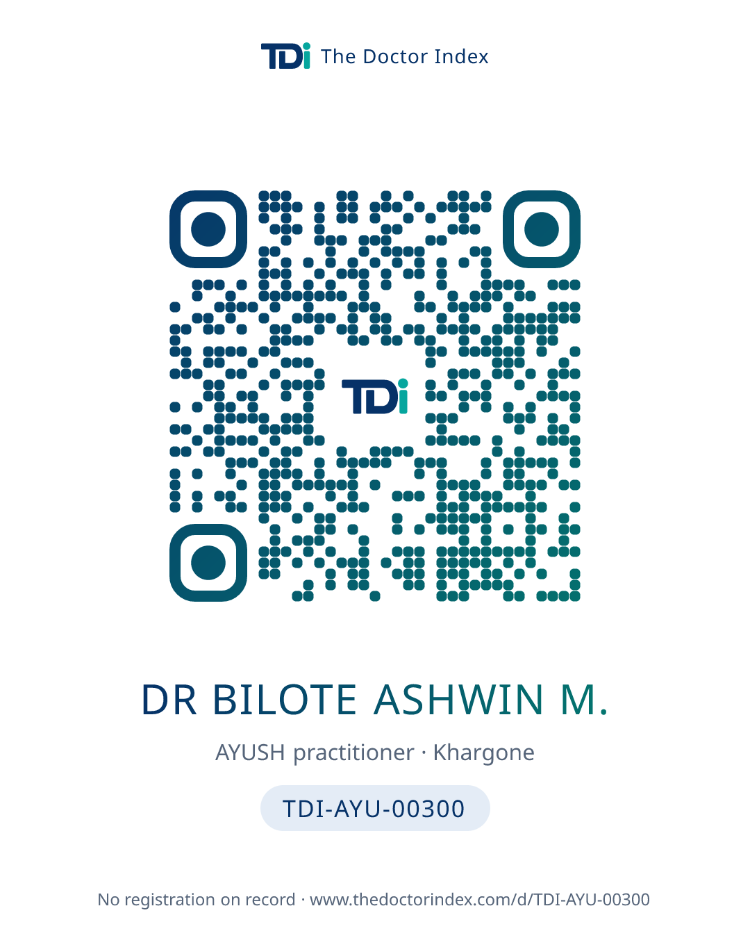 QR card for Dr Bilote Ashwin M., TDI-AYU-00300