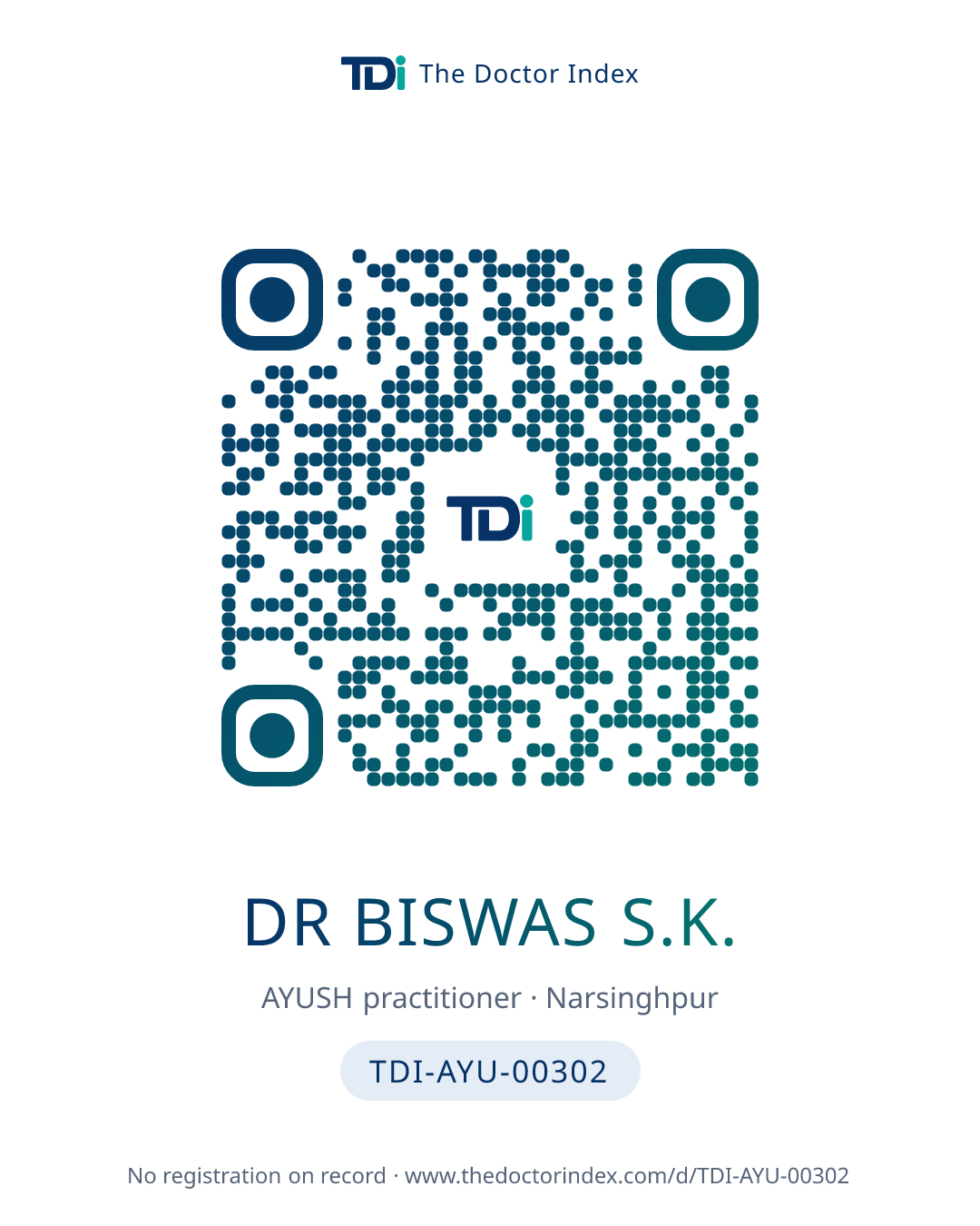 QR card for Dr Biswas S.K., TDI-AYU-00302