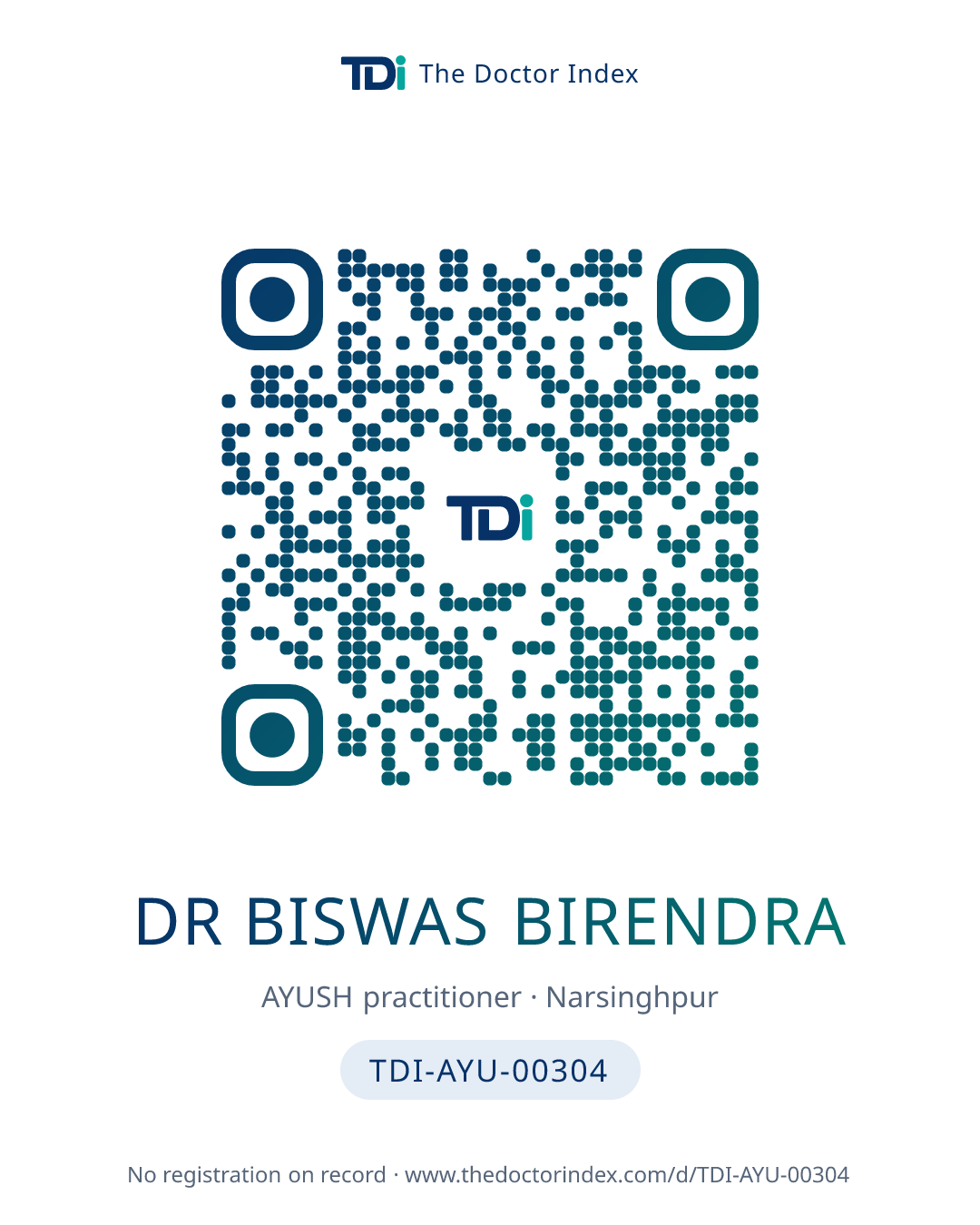 QR card for Dr Biswas Birendra, TDI-AYU-00304