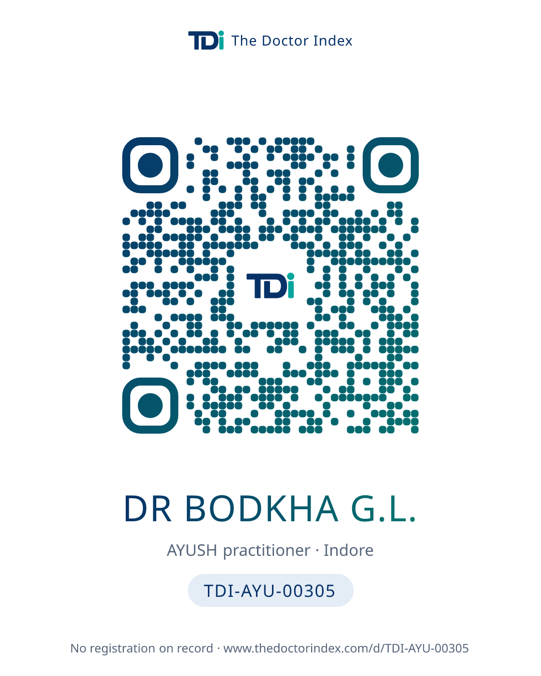 QR card for Dr Bodkha G.L., TDI-AYU-00305