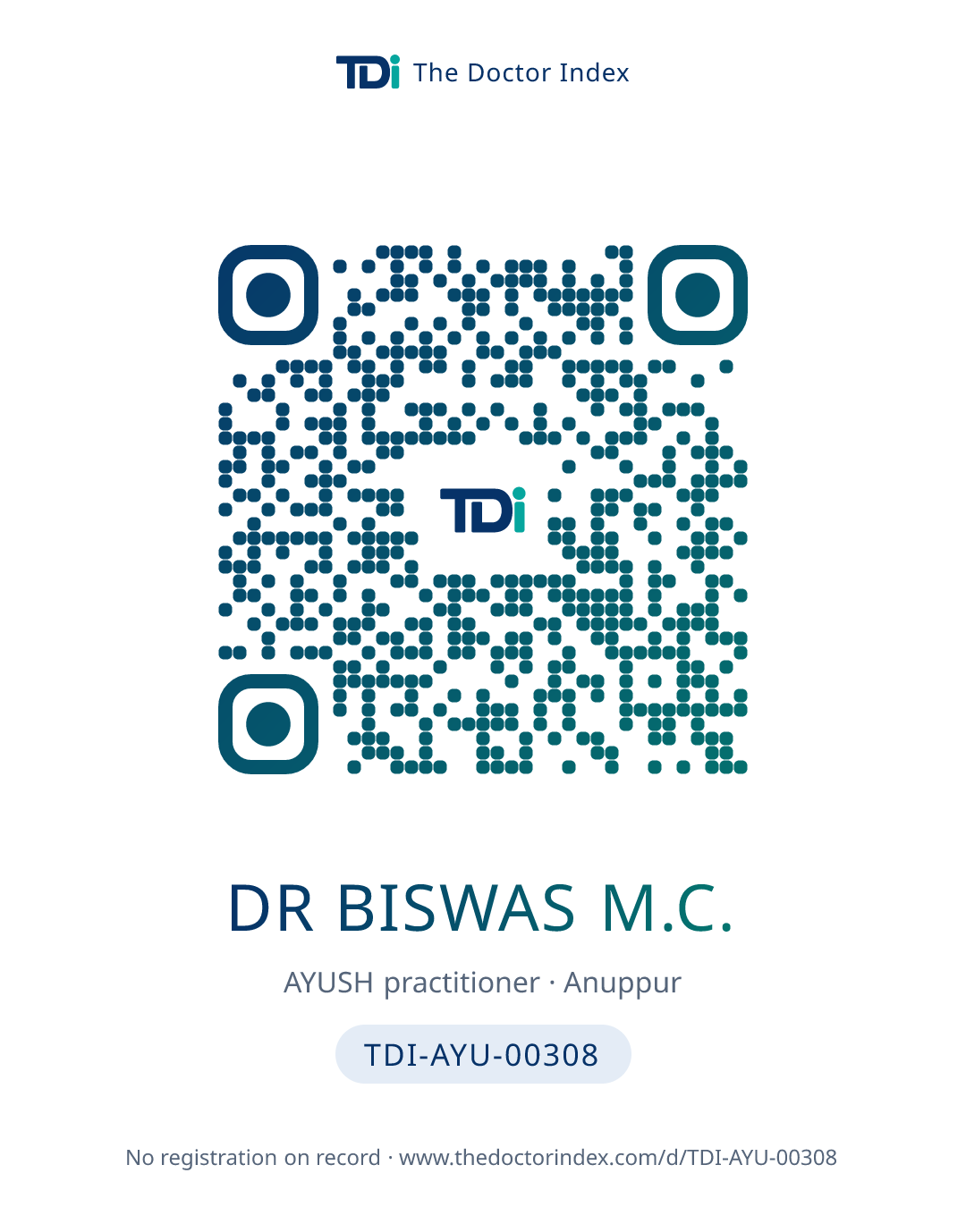 QR card for Dr Biswas M.C., TDI-AYU-00308