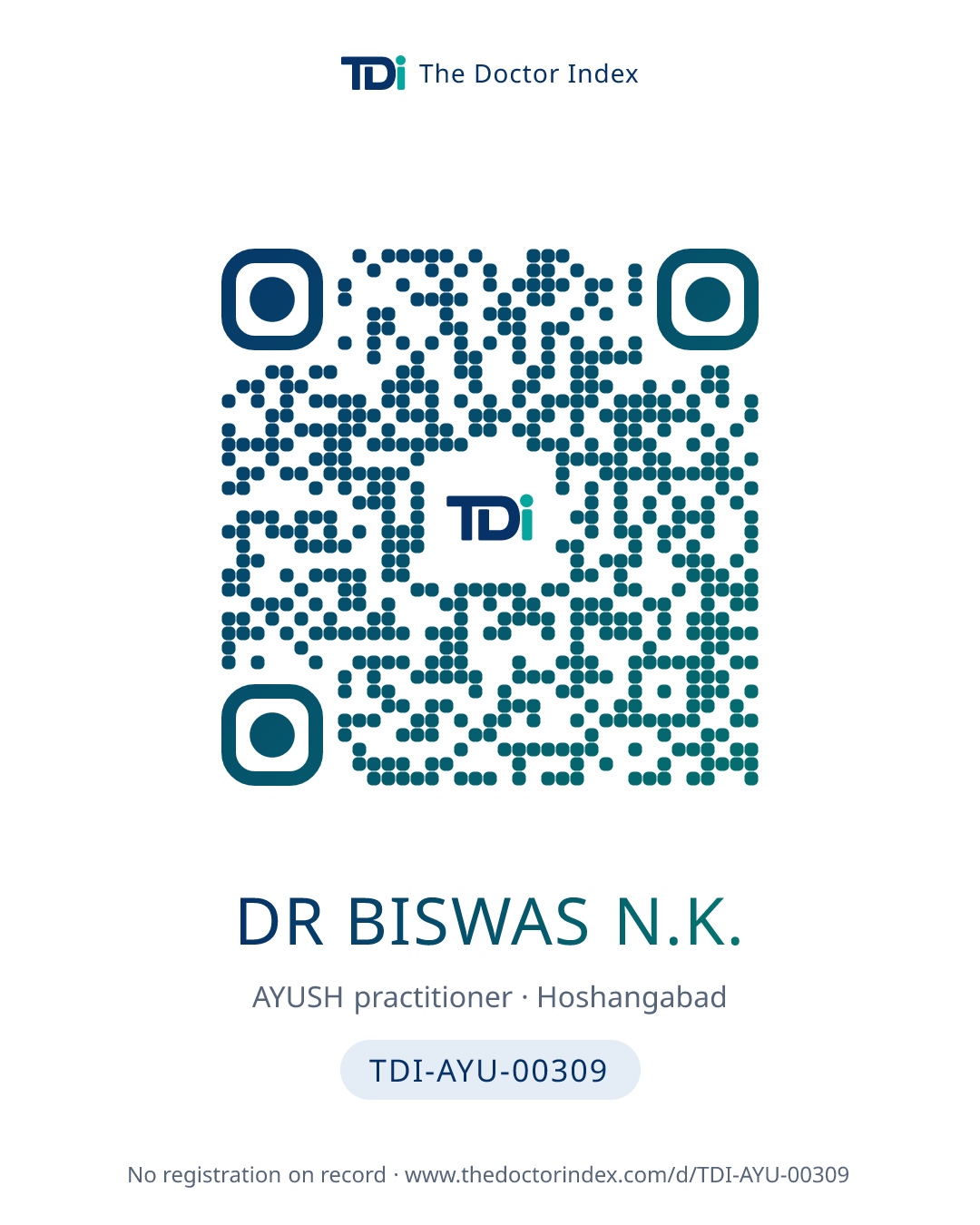QR card for Dr Biswas N.K., TDI-AYU-00309