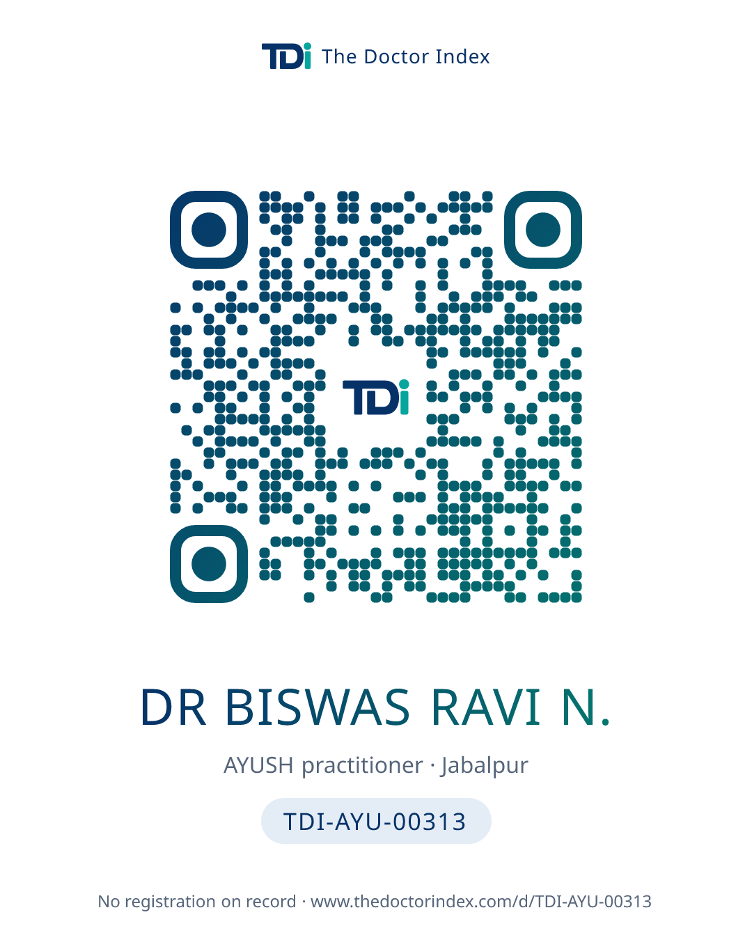 QR card for Dr Biswas Ravi N., TDI-AYU-00313