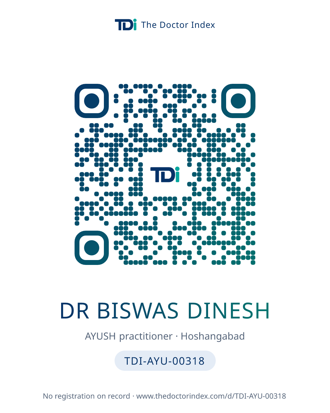 QR card for Dr Biswas Dinesh, TDI-AYU-00318