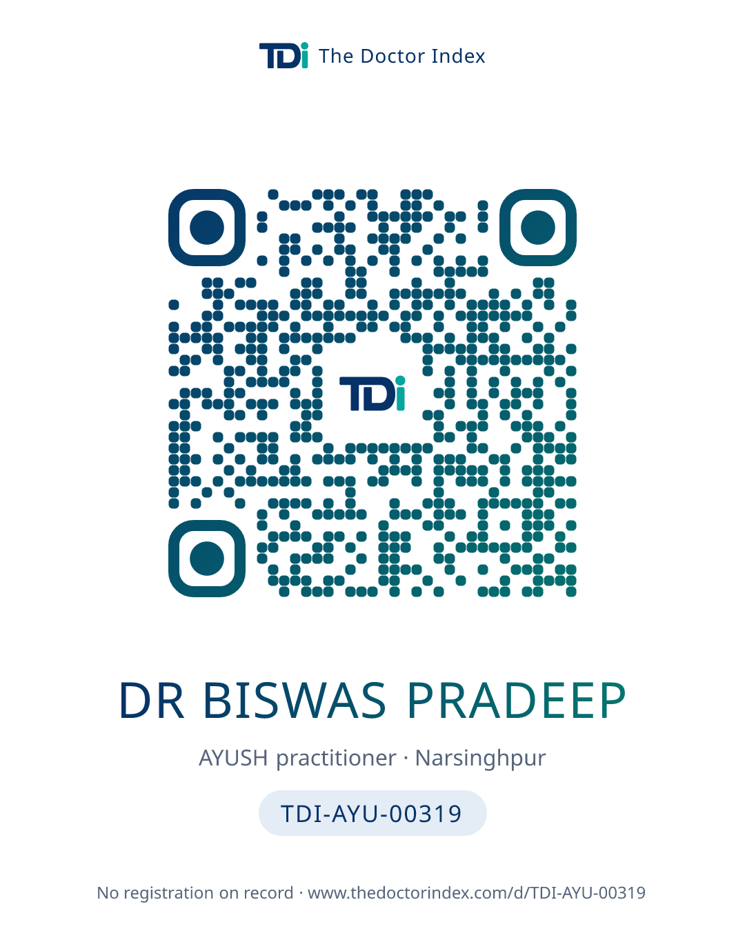 QR card for Dr Biswas Pradeep, TDI-AYU-00319