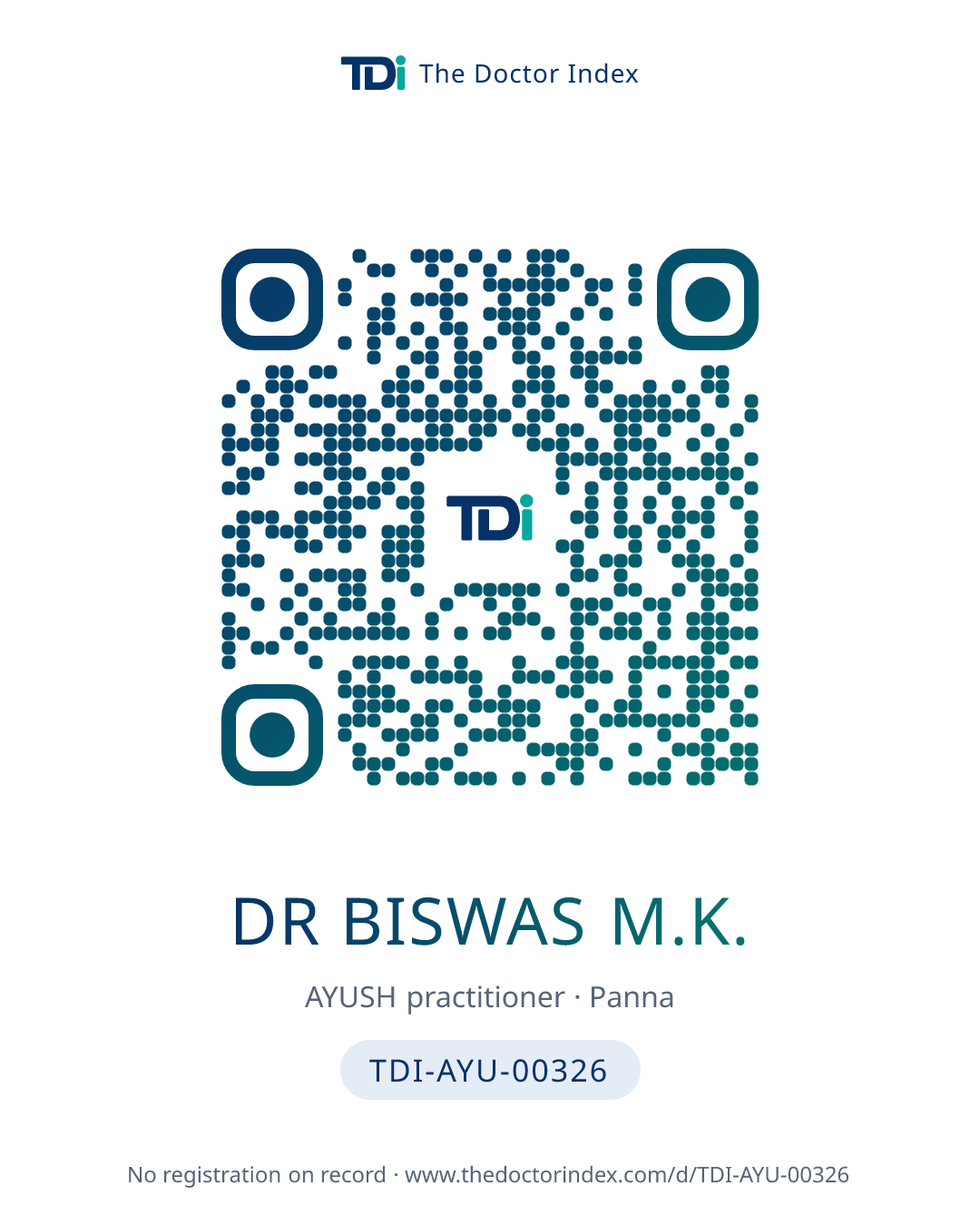 QR card for Dr Biswas M.K., TDI-AYU-00326