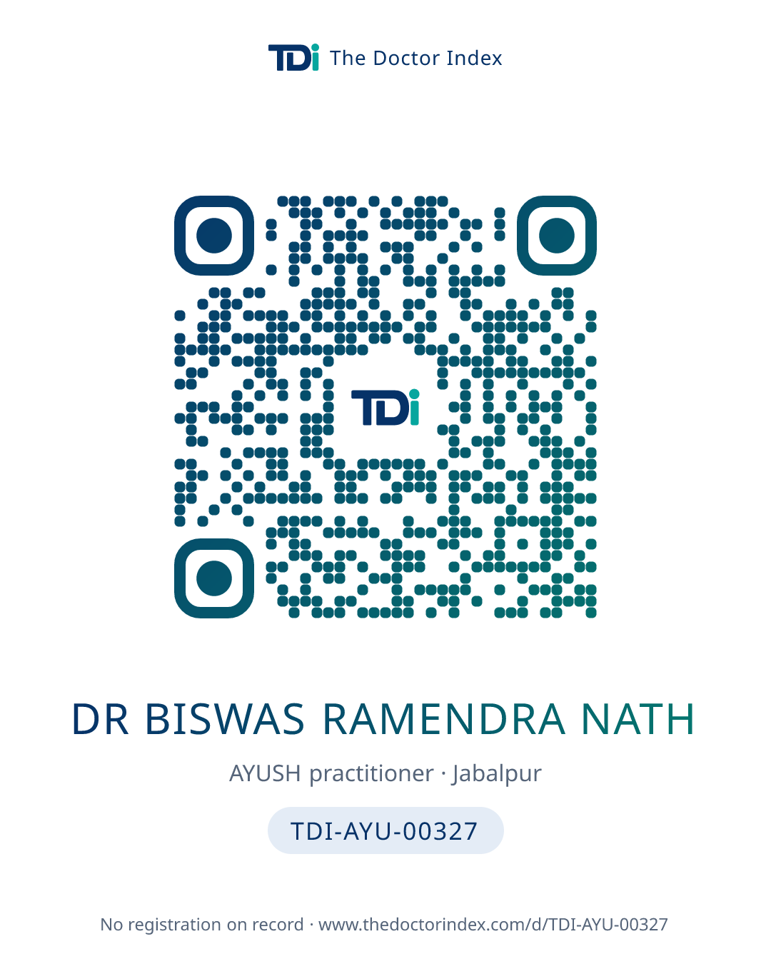 QR card for Dr Biswas Ramendra Nath, TDI-AYU-00327