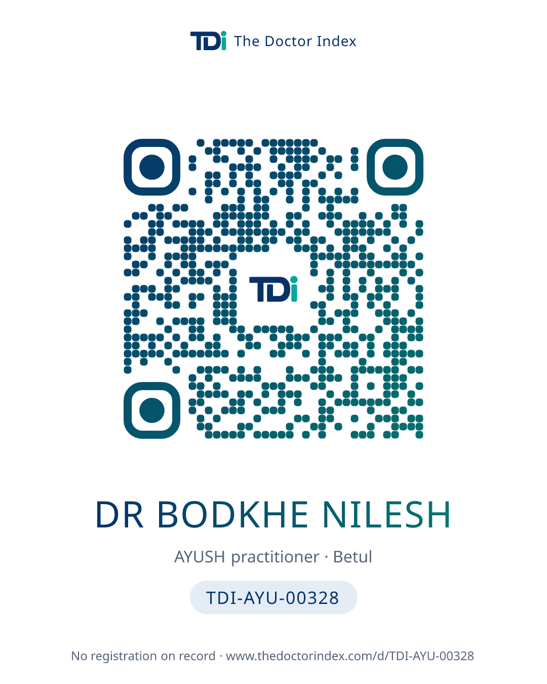 QR card for Dr Bodkhe Nilesh, TDI-AYU-00328