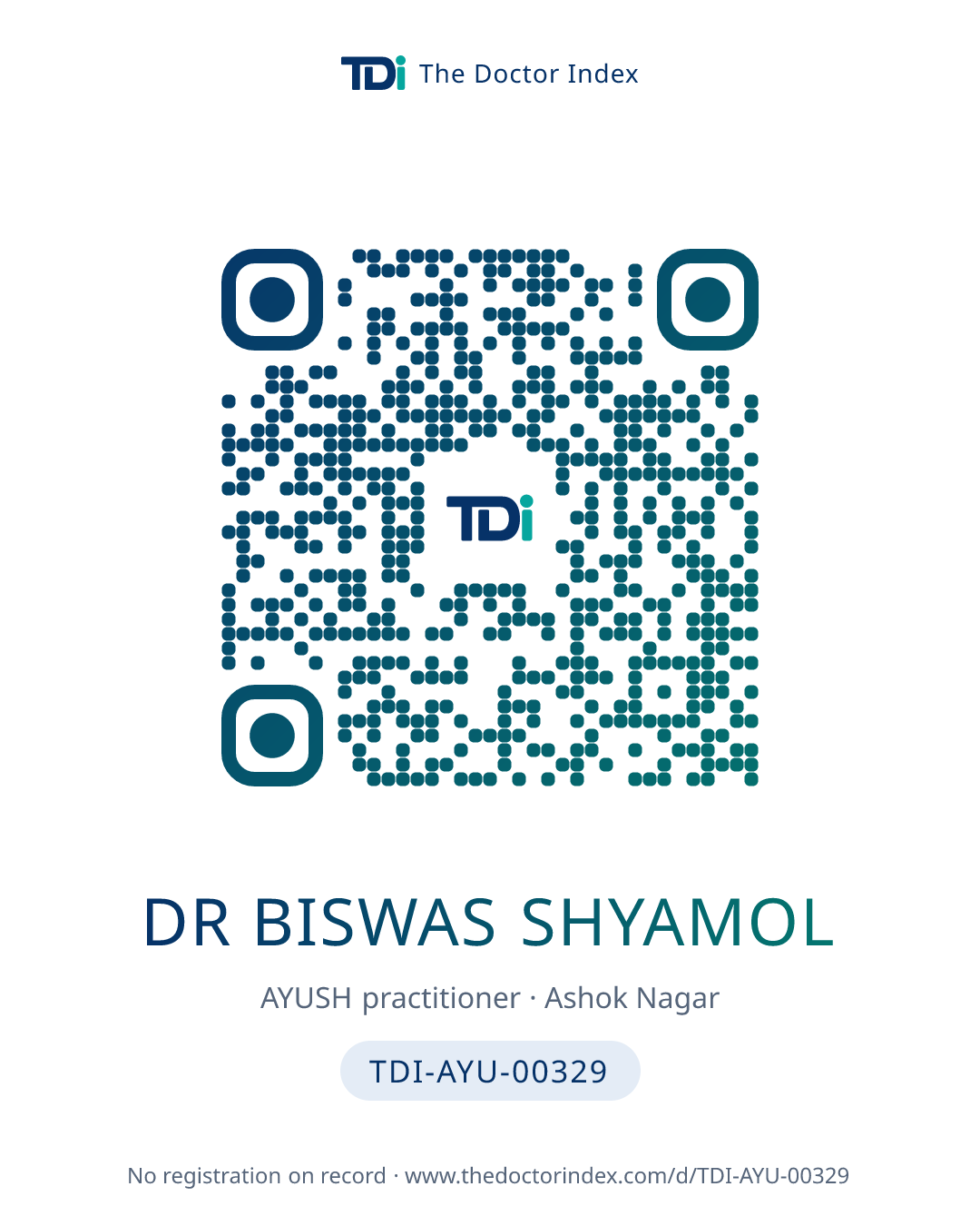 QR card for Dr Biswas Shyamol, TDI-AYU-00329