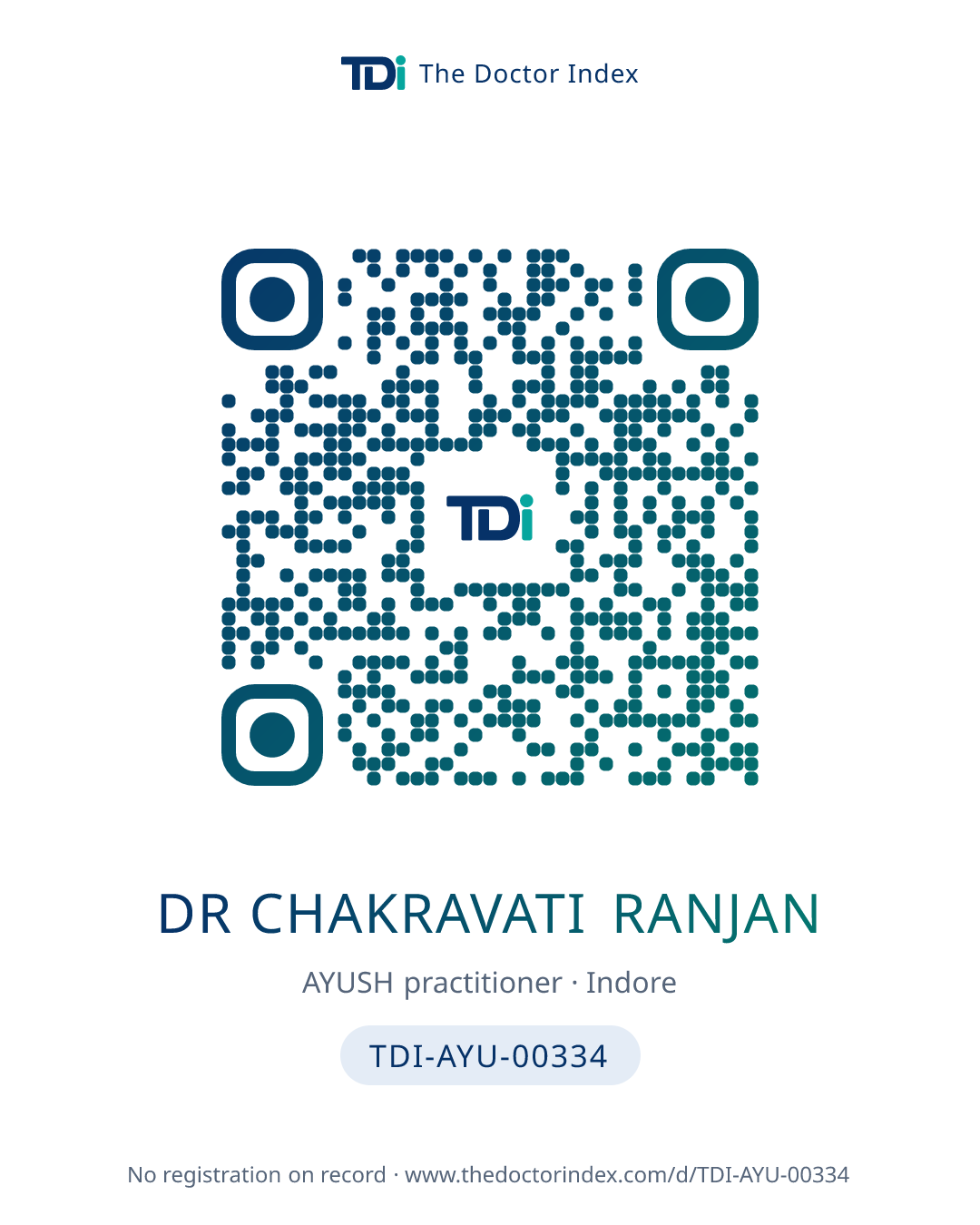 QR card for Dr Chakravati Ranjan, TDI-AYU-00334