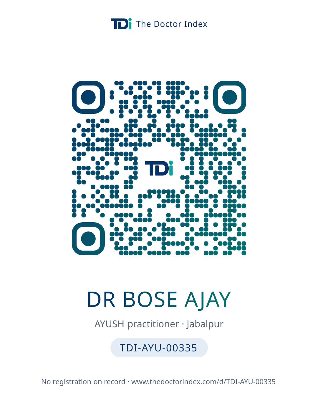 QR card for Dr Bose Ajay, TDI-AYU-00335