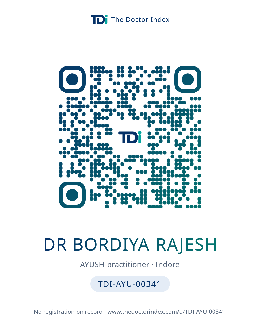 QR card for Dr Bordiya Rajesh, TDI-AYU-00341