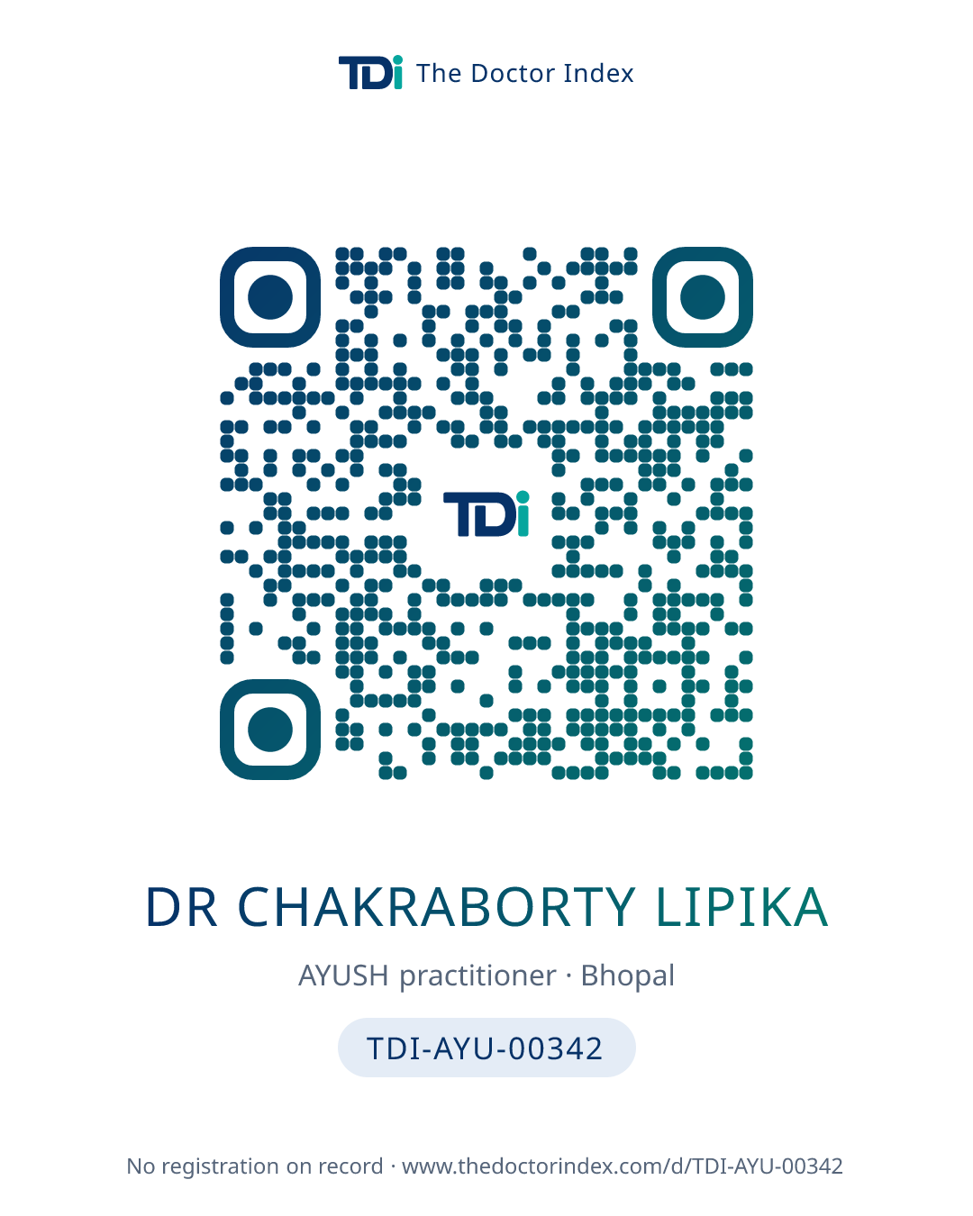 QR card for Dr Chakraborty Lipika, TDI-AYU-00342