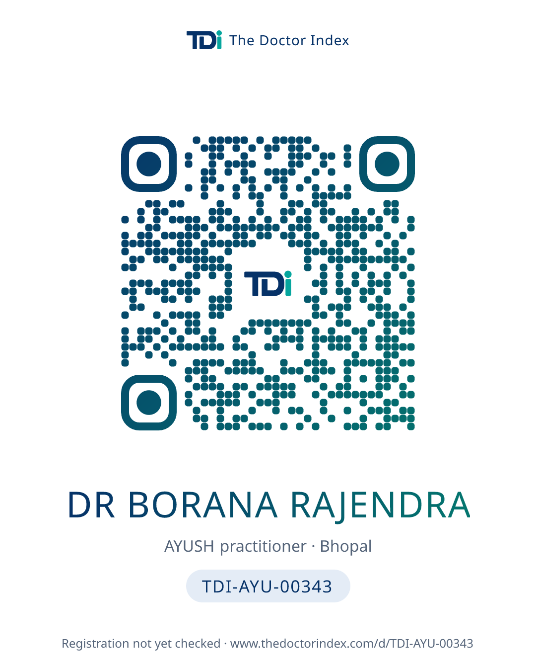 QR card for Dr Borana Rajendra, TDI-AYU-00343