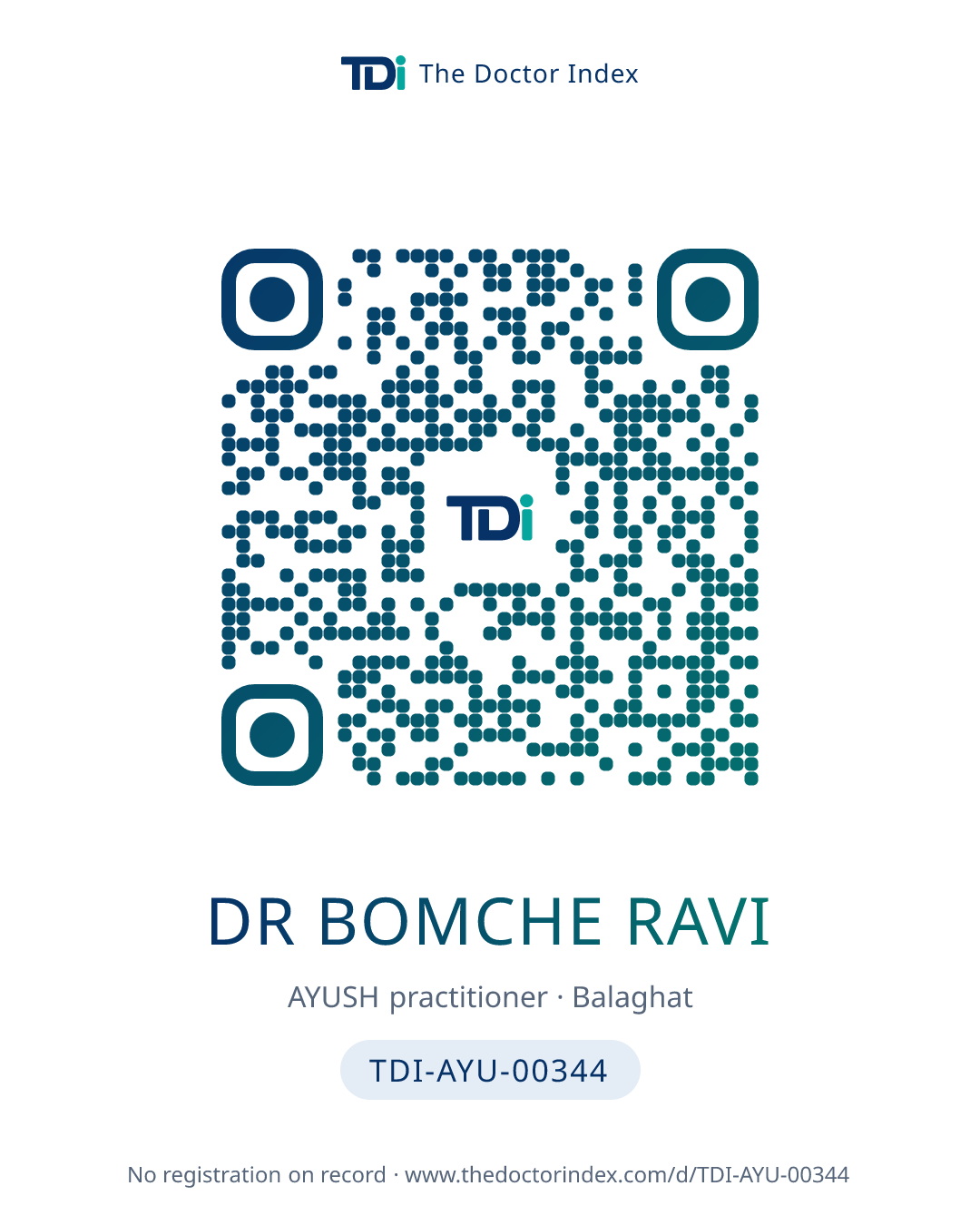 QR card for Dr Bomche Ravi, TDI-AYU-00344