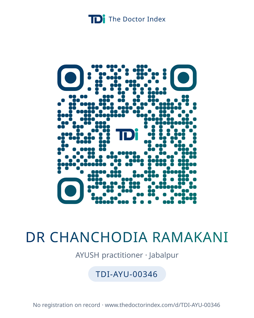QR card for Dr Chanchodia Ramakani, TDI-AYU-00346