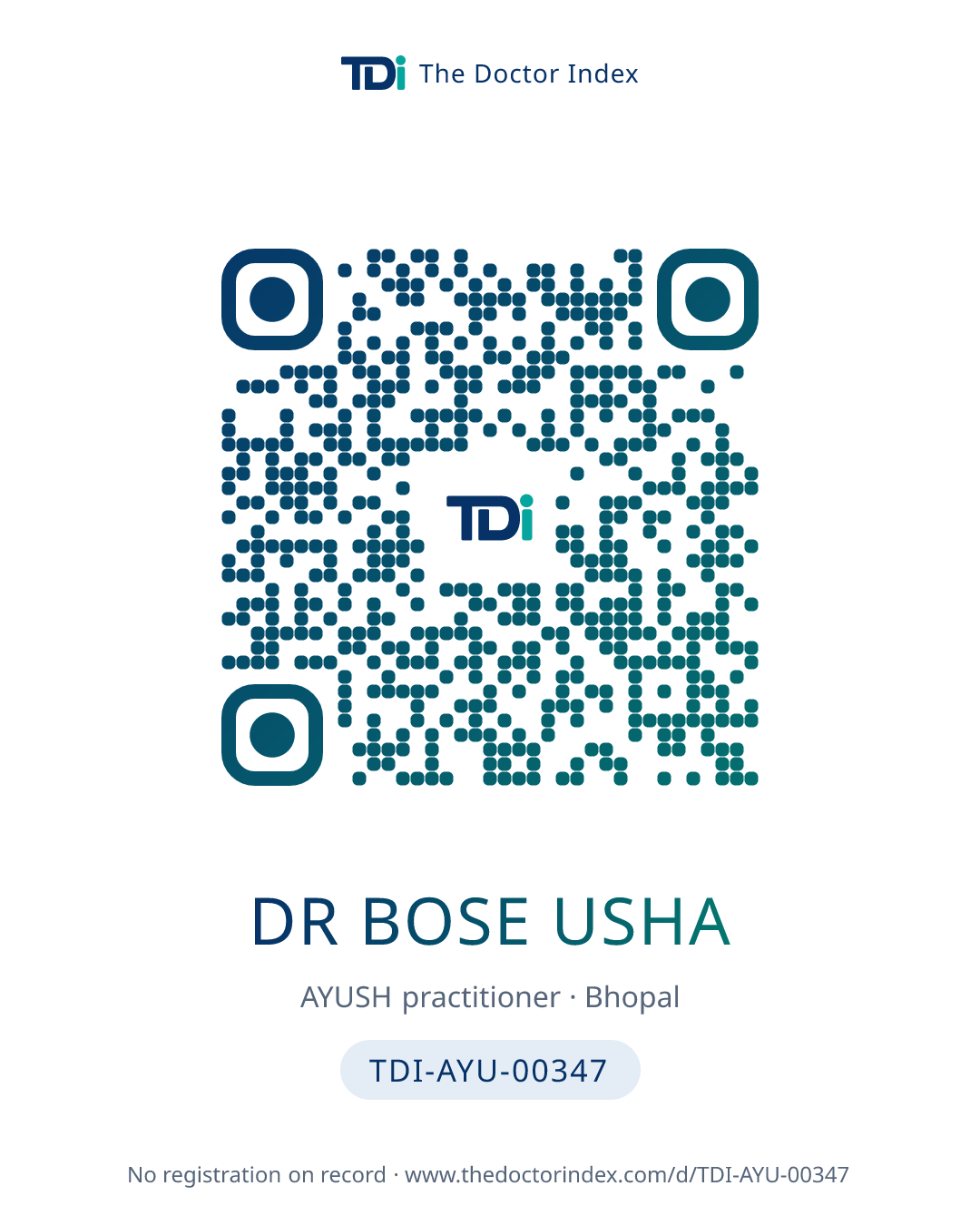 QR card for Dr Bose Usha, TDI-AYU-00347