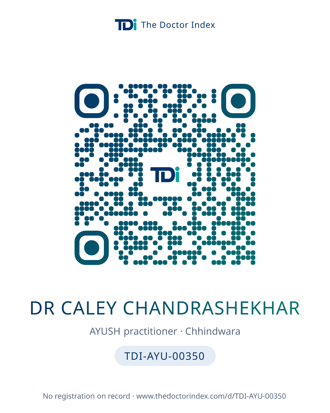 QR card for Dr Caley Chandrashekhar, TDI-AYU-00350