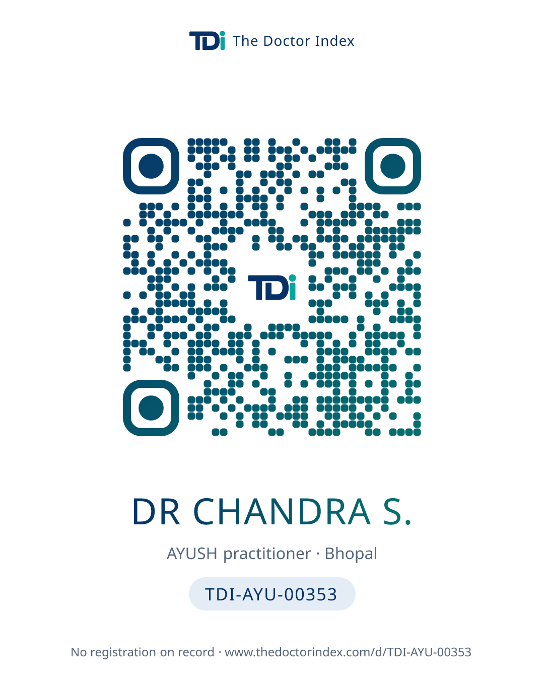 QR card for Dr Chandra S., TDI-AYU-00353