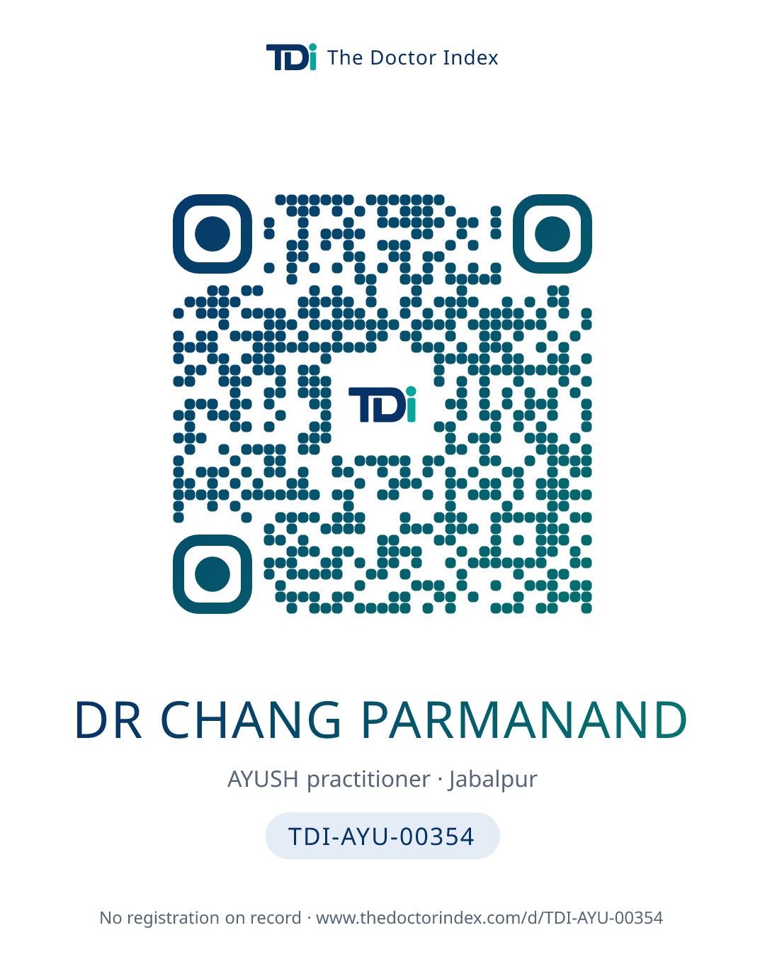 QR card for Dr Chang Parmanand, TDI-AYU-00354