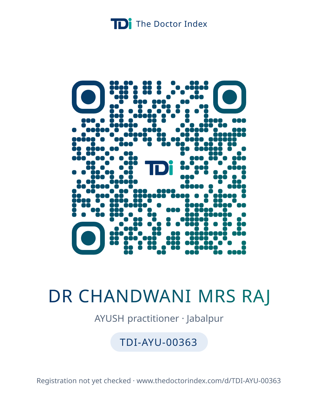 QR card for Dr Chandwani Mrs Raj, TDI-AYU-00363
