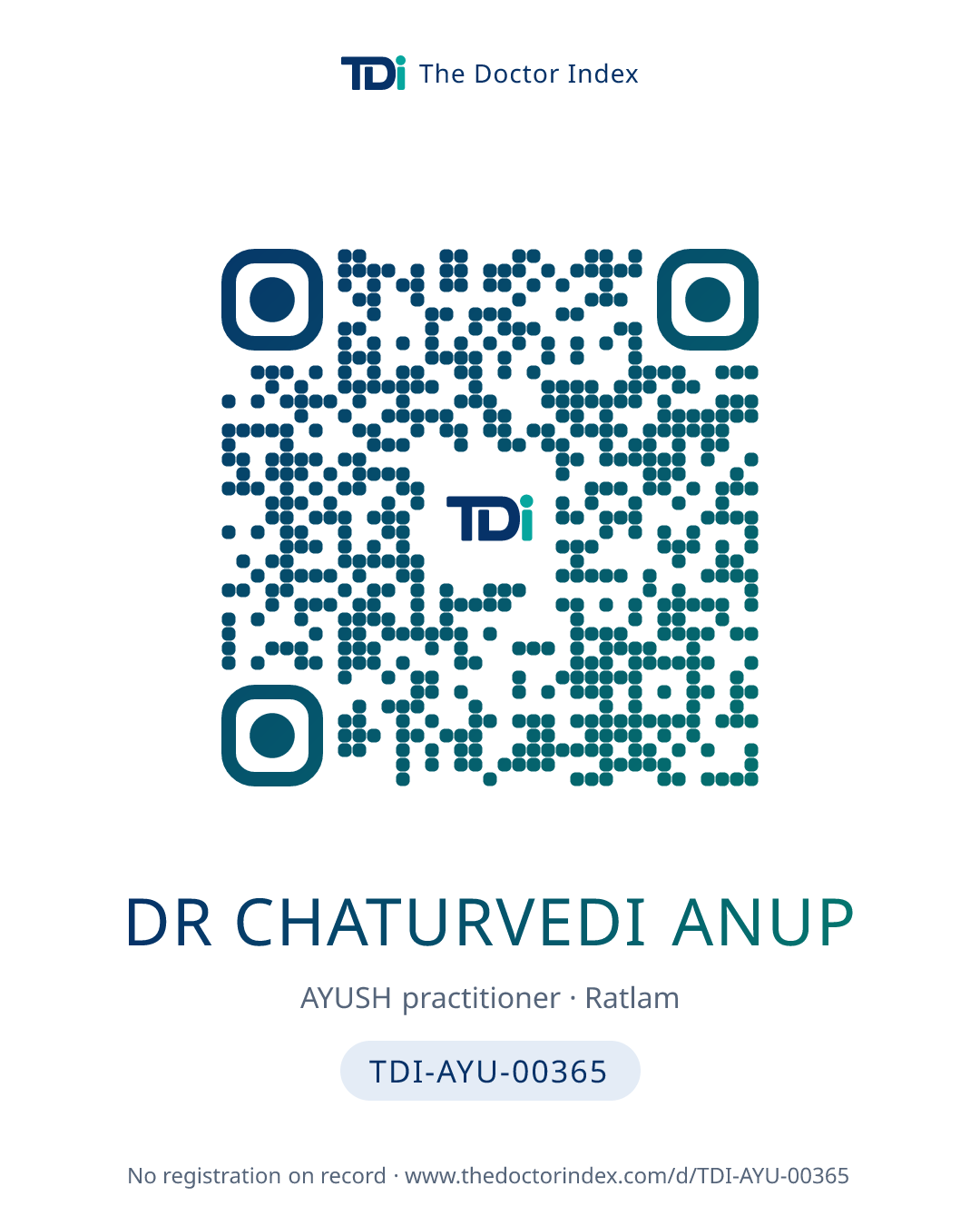 QR card for Dr Chaturvedi Anup, TDI-AYU-00365