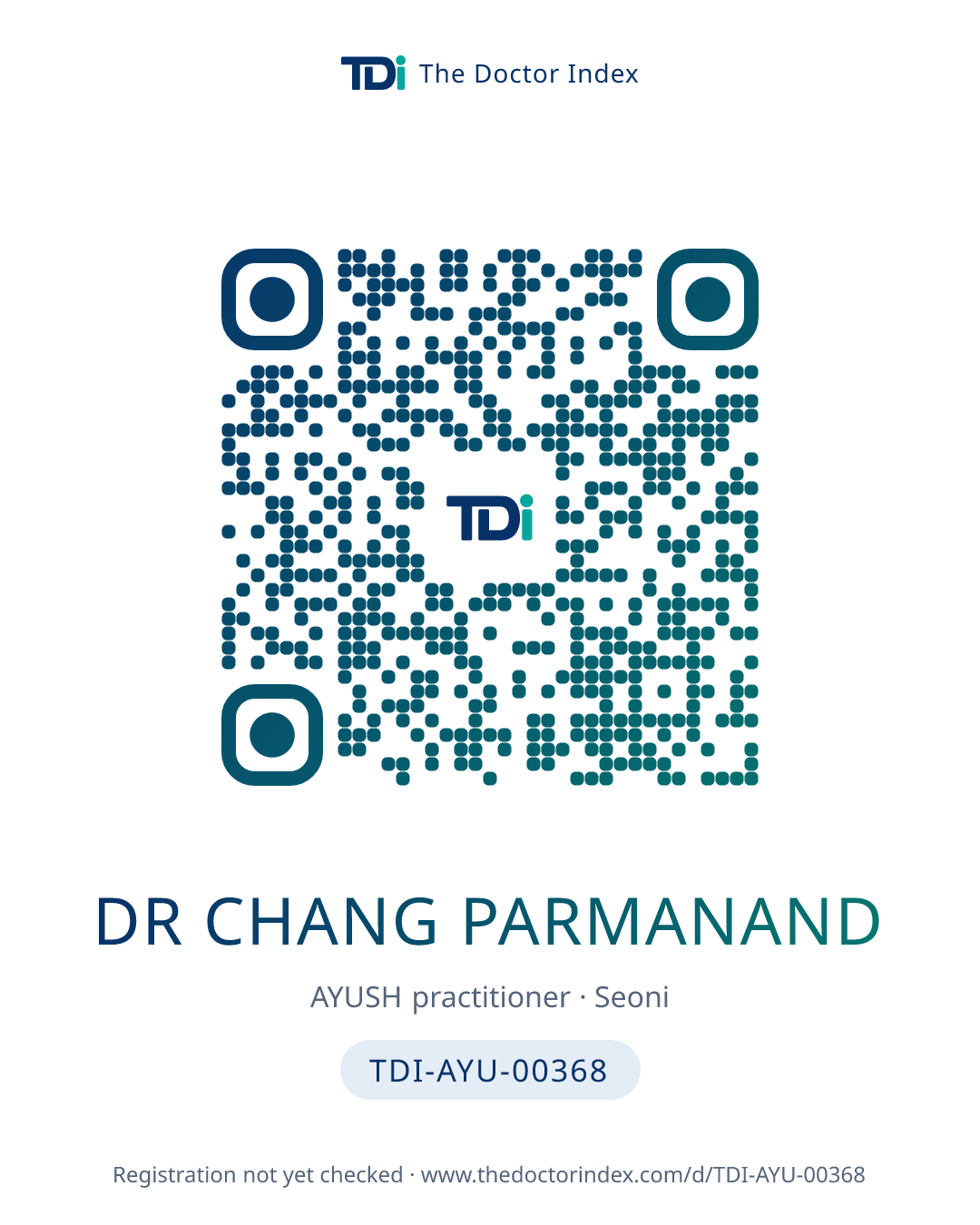 QR card for Dr Chang Parmanand, TDI-AYU-00368
