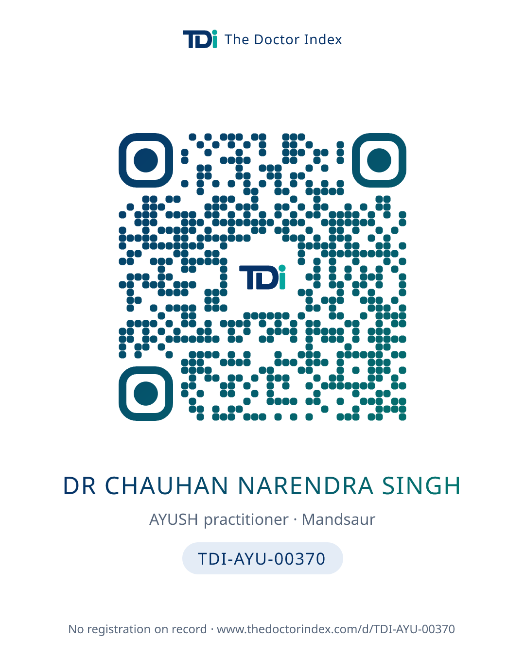 QR card for Dr Chauhan Narendra Singh, TDI-AYU-00370